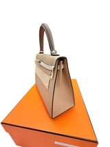 Hermès Kelly Sellier 25 Tri-Color Etoupe Craie Trench Epsom Palladium Hardware