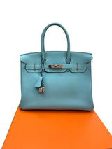 Hermes Birkin Size 30 Blue Atoll Togo Leather Palladium Hardware