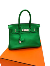 Hermès Birkin 30 Green Bamboo Togo Leather Palladium Hardware Handbag