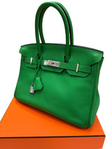 Hermès Birkin 30 Green Bamboo Togo Leather Palladium Hardware Handbag