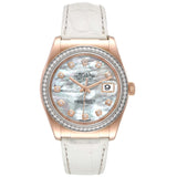 Rolex Datejust 36mm Rose Gold Mother of Pearl Diamond Dial Men's Watch 116185