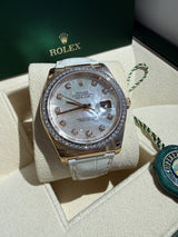 Rolex Datejust 36mm Rose Gold Mother of Pearl Diamond Dial Men's Watch 116185