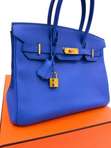 Hermès Birkin 30 Bleu Electrique Epsom Leather With Gold Hardware Handbag
