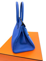 Hermès Birkin 30 Bleu Electrique Epsom Leather With Gold Hardware Handbag