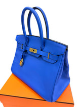 Hermès Birkin 30 Bleu Electrique Epsom Leather With Gold Hardware Handbag