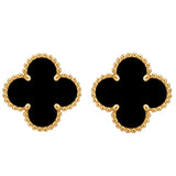 Van Cleef & Arpels Vintage Alhambra Onyx Clip Back Earrings 18K Yellow Gold