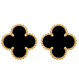 Van Cleef & Arpels Vintage Alhambra Onyx Clip Back Earrings 18K Yellow Gold