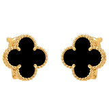 Van Cleef & Arpels Vintage Alhambra Onyx Clip Back Earrings 18K Yellow Gold