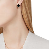 Van Cleef & Arpels Vintage Alhambra Onyx Clip Back Earrings 18K Yellow Gold