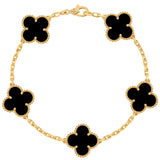 Van Cleef & Arpels Vintage Alhambra Bracelet Onyx 5 Motifs 18K Yellow Gold