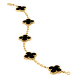 Van Cleef & Arpels Vintage Alhambra Bracelet Onyx 5 Motifs 18K Yellow Gold