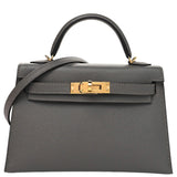 Hermes Mini Kelly Sellier 20 Gris Meyer Epsom Leather Gold Hardware Handbag