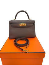 Hermes Mini Kelly Sellier 20 Gris Meyer Epsom Leather Gold Hardware Handbag