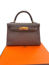 Hermes Mini Kelly Sellier 20 Gris Meyer Epsom Leather Gold Hardware Handbag