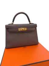 Hermes Mini Kelly Sellier 20 Gris Meyer Epsom Leather Gold Hardware Handbag