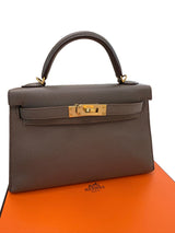 Hermes Mini Kelly Sellier 20 Gris Meyer Epsom Leather Gold Hardware Handbag