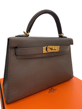 Hermes Mini Kelly Sellier 20 Gris Meyer Epsom Leather Gold Hardware Handbag