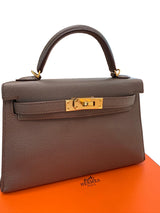 Hermes Mini Kelly Sellier 20 Gris Meyer Epsom Leather Gold Hardware Handbag