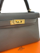 Hermes Mini Kelly Sellier 20 Gris Meyer Epsom Leather Gold Hardware Handbag