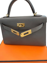 Hermes Mini Kelly Sellier 20 Gris Meyer Epsom Leather Gold Hardware Handbag