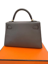 Hermes Mini Kelly Sellier 20 Gris Meyer Epsom Leather Gold Hardware Handbag