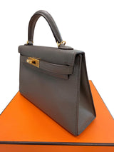 Hermes Mini Kelly Sellier 20 Gris Meyer Epsom Leather Gold Hardware Handbag