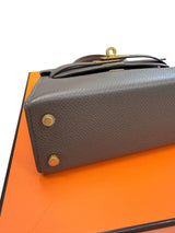 Hermes Mini Kelly Sellier 20 Gris Meyer Epsom Leather Gold Hardware Handbag