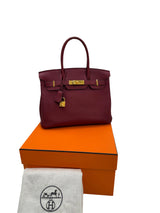 Hermes Bikrin 30 Rouge Grenat Togo Leather Stamp A With Gold Hardware Handbag