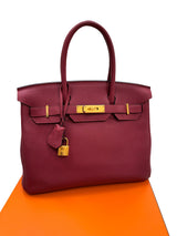 Hermes Bikrin 30 Rouge Grenat Togo Leather Stamp A With Gold Hardware Handbag