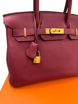 Hermes Bikrin 30 Rouge Grenat Togo Leather Stamp A With Gold Hardware Handbag