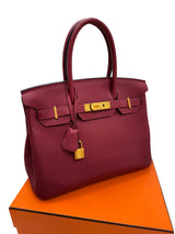 Hermes Bikrin 30 Rouge Grenat Togo Leather Stamp A With Gold Hardware Handbag