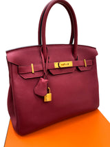 Hermes Bikrin 30 Rouge Grenat Togo Leather Stamp A With Gold Hardware Handbag