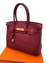 Hermes Bikrin 30 Rouge Grenat Togo Leather Stamp A With Gold Hardware Handbag