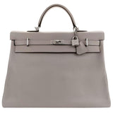 Hermès Kelly Voyage Travel 50cm Grey Evercolor Leather Palladium Hardware