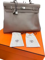 Hermès Kelly Voyage Travel 50cm Grey Evercolor Leather Palladium Hardware