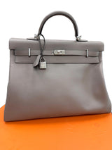 Hermès Kelly Voyage Travel 50cm Grey Evercolor Leather Palladium Hardware
