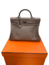 Hermès Kelly Voyage Travel 50cm Grey Evercolor Leather Palladium Hardware