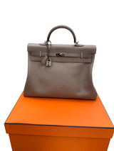 Hermès Kelly Voyage Travel 50cm Grey Evercolor Leather Palladium Hardware