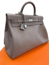 Hermès Kelly Voyage Travel 50cm Grey Evercolor Leather Palladium Hardware