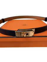 Hermes Kelly 18 Noir Epsom Calfskin Leather with Kelly Buckle Belt Rose Gold