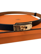 Hermes Kelly 18 Noir Epsom Calfskin Leather with Kelly Buckle Belt Rose Gold
