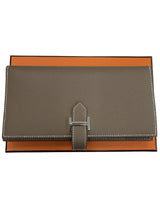 Hermes Bearn Wallet With Gusset Etoupe Epsom Calfskin Leather Palladium Plated