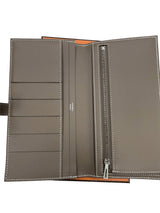 Hermes Bearn Wallet With Gusset Etoupe Epsom Calfskin Leather Palladium Plated
