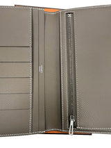 Hermes Bearn Wallet With Gusset Etoupe Epsom Calfskin Leather Palladium Plated