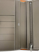 Hermes Bearn Wallet With Gusset Etoupe Epsom Calfskin Leather Palladium Plated