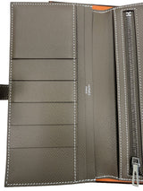 Hermes Bearn Wallet With Gusset Etoupe Epsom Calfskin Leather Palladium Plated