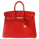Hermes Birkin 25 Orange Poppy Togo Leather Turn-Lock Closure With Gold Hardware