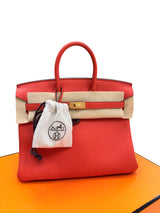 Hermes Birkin 25 Orange Poppy Togo Leather Turn-Lock Closure With Gold Hardware
