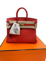 Hermes Birkin 25 Orange Poppy Togo Leather Turn-Lock Closure With Gold Hardware