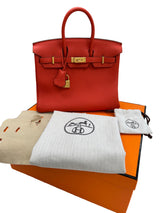 Hermes Birkin 25 Orange Poppy Togo Leather Turn-Lock Closure With Gold Hardware